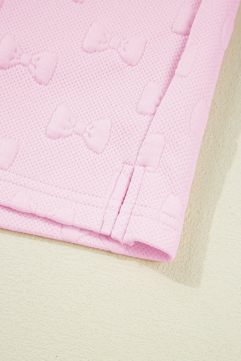 Bow Jacquard Ruffle Sleeve Short 2pcs Outfit