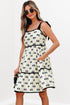 Bow Knot Color Contrast Trim Knotted Shoulder Mini Dress