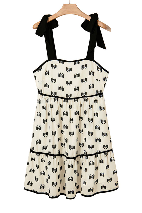 Bow Knot Color Contrast Trim Knotted Shoulder Mini Dress