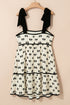 Bow Knot Color Contrast Trim Knotted Shoulder Mini Dress