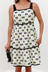 Bow Knot Color Contrast Trim Knotted Shoulder Mini Dress