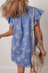 Bow Knot Print Ruffled Sleeve Shift Mini Dress