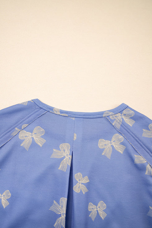 Bow Knot Print Ruffled Sleeve Shift Mini Dress