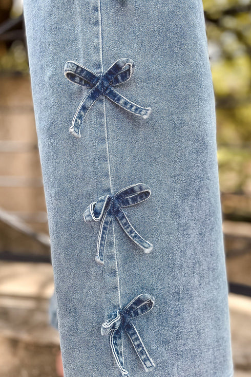 Bow Knot Side Detail Loose Wide Leg Jeans