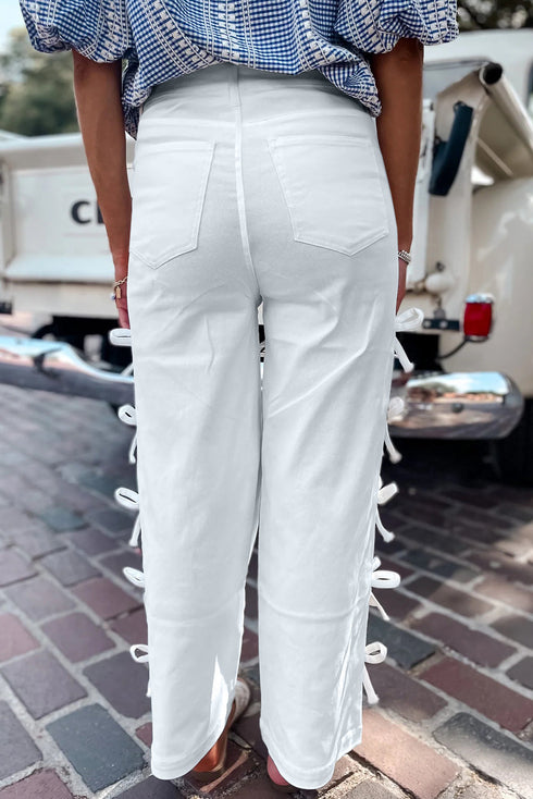 Bow Knot Side Detail Loose Wide Leg Jeans