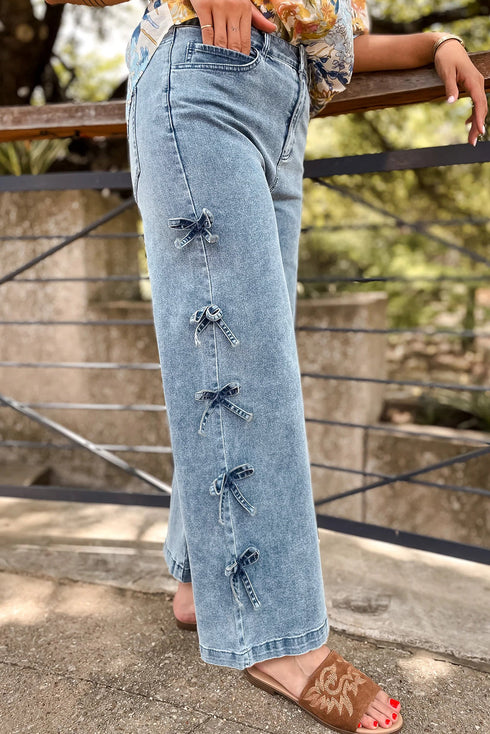 Bow Knot Side Detail Loose Wide Leg Jeans
