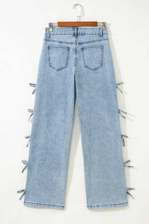 Bow Knot Side Detail Loose Wide Leg Jeans