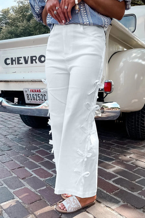 Bow Knot Side Detail Loose Wide Leg Jeans
