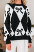 Bow Motif Diamond Argyle Crew Neck Sweater