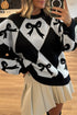 Bow Motif Diamond Argyle Crew Neck Sweater