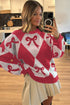 Bow Motif Diamond Argyle Crew Neck Sweater