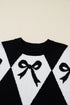 Bow Motif Diamond Argyle Crew Neck Sweater