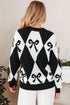 Bow Motif Diamond Argyle Crew Neck Sweater