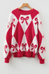 Bow Motif Diamond Argyle Crew Neck Sweater