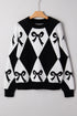 Bow Motif Diamond Argyle Crew Neck Sweater