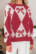 Bow Motif Diamond Argyle Crew Neck Sweater