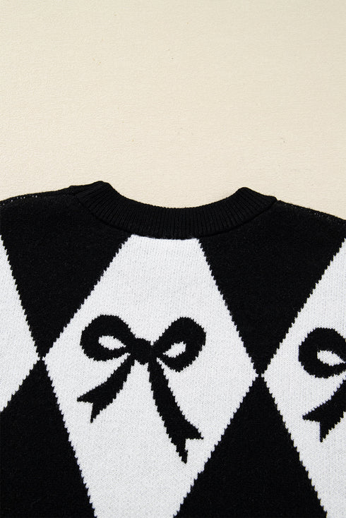 Bow Motif Diamond Argyle Crew Neck Sweater
