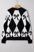 Bow Motif Diamond Argyle Crew Neck Sweater