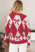Bow Motif Diamond Argyle Crew Neck Sweater