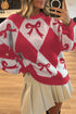 Bow Motif Diamond Argyle Crew Neck Sweater