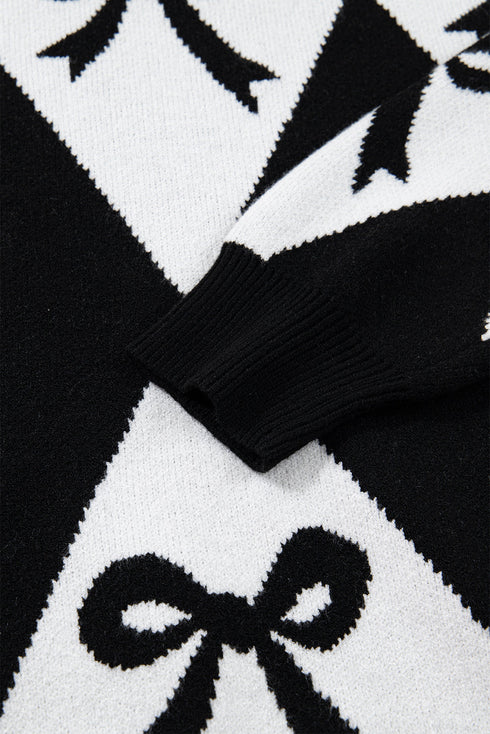 Bow Motif Diamond Argyle Crew Neck Sweater