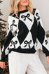 Bow Motif Diamond Argyle Crew Neck Sweater
