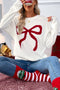 Bow Pattern Contrast Trim Christmas Loose Graphic Sweater