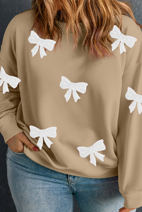 Bow Pattern Drop Shoulder Plus Size Sweatshirt