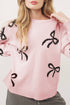 Bow Pattern Jacquard Loose Fit Knit Sweater