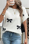 Bow Pattern Knit Short Sleeve Sweater