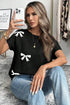 Bow Pattern Knit Short Sleeve Sweater