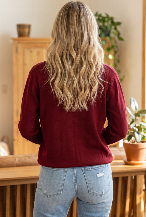 Bow Pocket Collared Long Sleeve Knit Cardigan