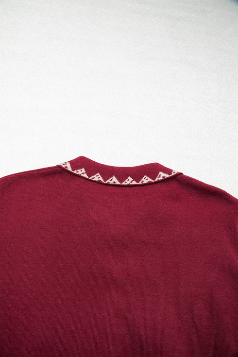 Bow Pocket Collared Long Sleeve Knit Cardigan