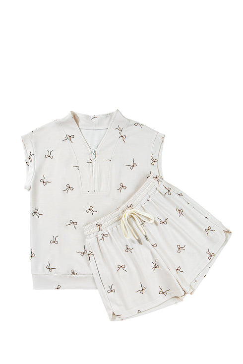 Bow Print Half Zip Tank Matching Short Sets