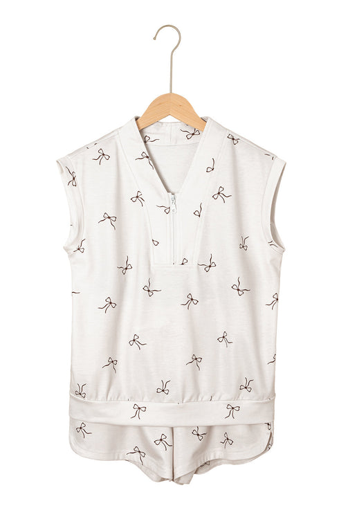 Bow Print Half Zip Tank Matching Short Sets