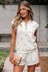 Bow Print Half Zip Tank Matching Short Sets