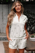 Bow Print Half Zip Tank Matching Short Sets