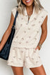 Bow Print Half Zip Tank Matching Short Sets