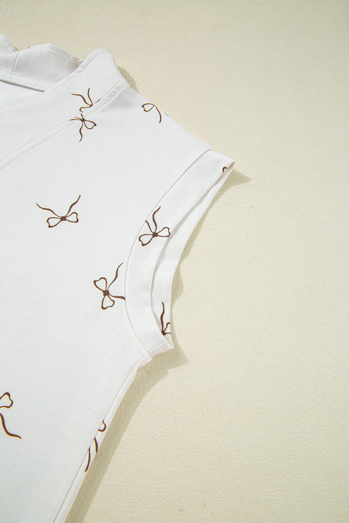 Bow Print Half Zip Tank Matching Short Sets