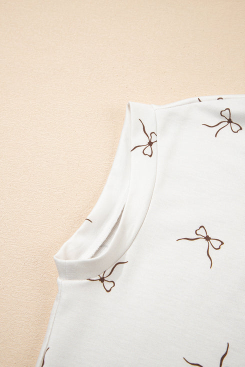 Bow Print Half Zip Tank Matching Short Sets