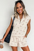 Bow Print Half Zip Tank Matching Short Sets