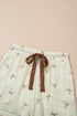 Bow Print Lace Trim Elastic Waist Drawstring Shorts