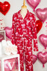 Bow Print Long Sleeve Button Down Pajama Set