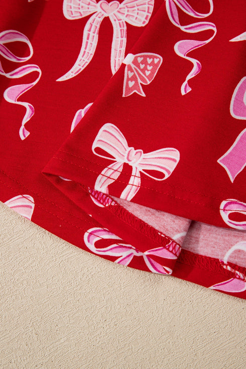 Bow Print Long Sleeve Button Down Pajama Set