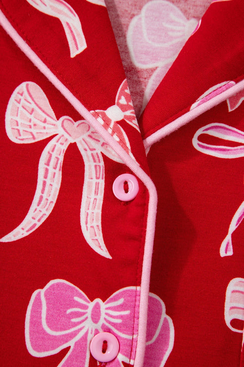 Bow Print Long Sleeve Button Down Pajama Set