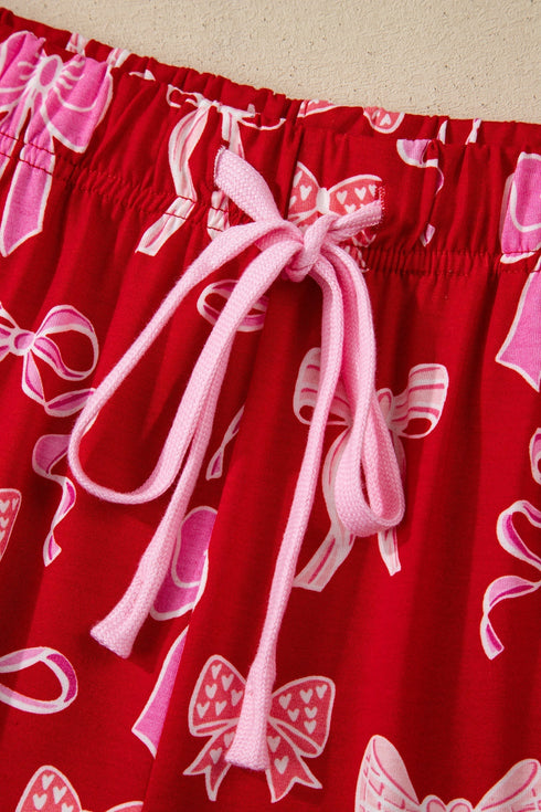 Bow Print Long Sleeve Button Down Pajama Set