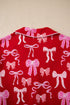 Bow Print Long Sleeve Button Down Pajama Set
