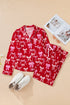 Bow Print Long Sleeve Button Down Pajama Set
