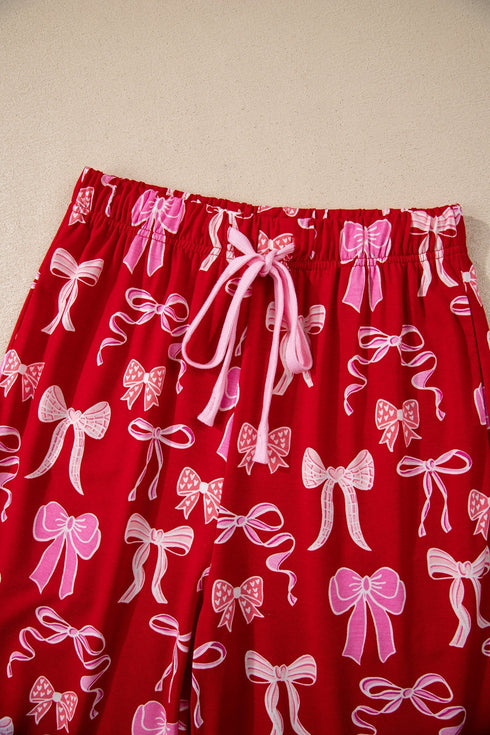 Bow Print Long Sleeve Button Down Pajama Set