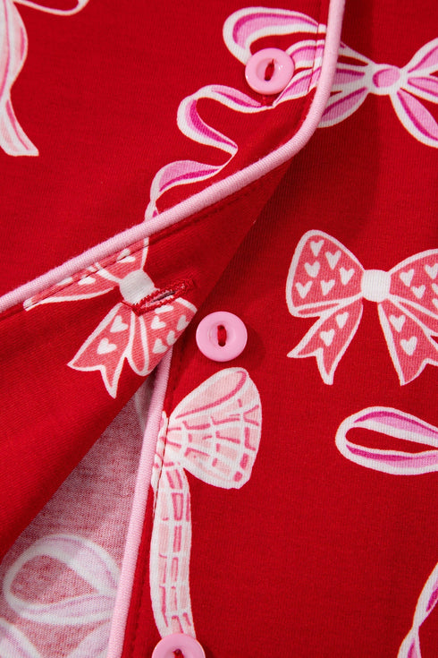 Bow Print Long Sleeve Button Down Pajama Set